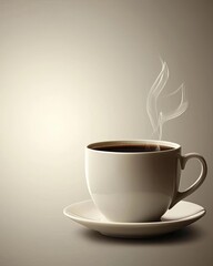 Steaming coffee cup on simple background. food and drink, icon
