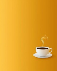 Steaming coffee cup on vibrant orange backdrop. food and drink, icon
