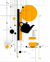 Modern abstract design featuring teapot illustration food and drink, icon