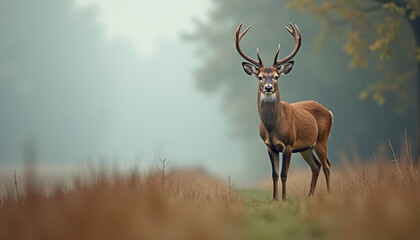Majestic Deer in a Misty Autumn Forest
