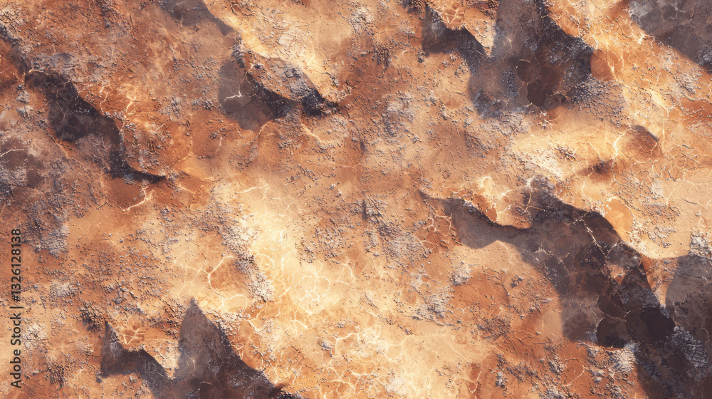 Poster aerial view of realistic barren desert landscape with natural patterns