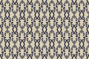 Carpet ikat floral pattern,fabric pattern on navy blue background vector illustration.Ikat ethnic oriental embroidery.Aztec style,abstract background.design for texture,clothing,decoration,carpet,rug.