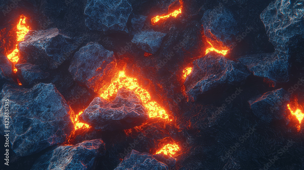 Aufkleber mesmerizing top view of realistic flowing lava erupting through volcanic rocks