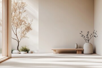 This tranquil space features light tatami flooring and soft beige walls, providing an inviting atmosphere for meditation or relaxation