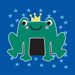 king of frog cartoon hand drawn illustration 