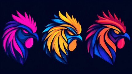Colorful Rooster Logos.