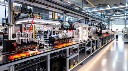 Fototapeta premium Modern Production Line in High-Tech Beverage Manufacturing Facility