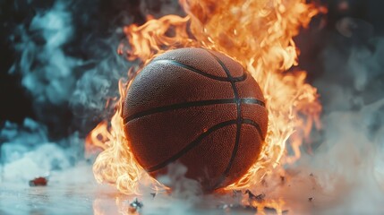 Fototapeta premium A basketball surrounded by flames, symbolizing energy and passion