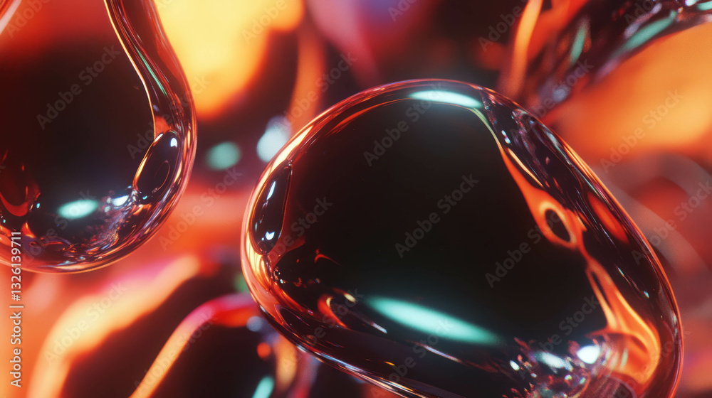 Poster Abstract macro view of floating glass objects with organic shapes