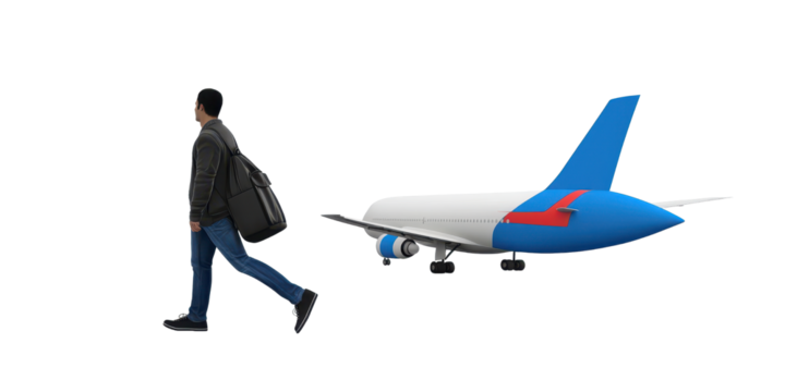 A men with airplane isolated on transparent PNG, background.