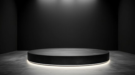 A black podium with a white light on the bottom.