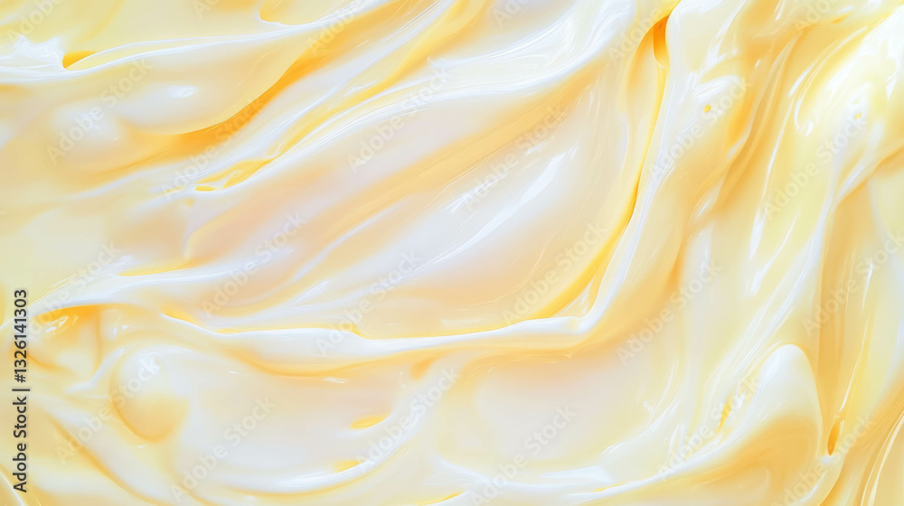 Poster creamy texture and chaos of mayonnaise and eggs close up for design projects