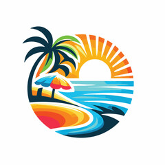 Tropical Bliss: A Colorful Beach Scene at Sunset
