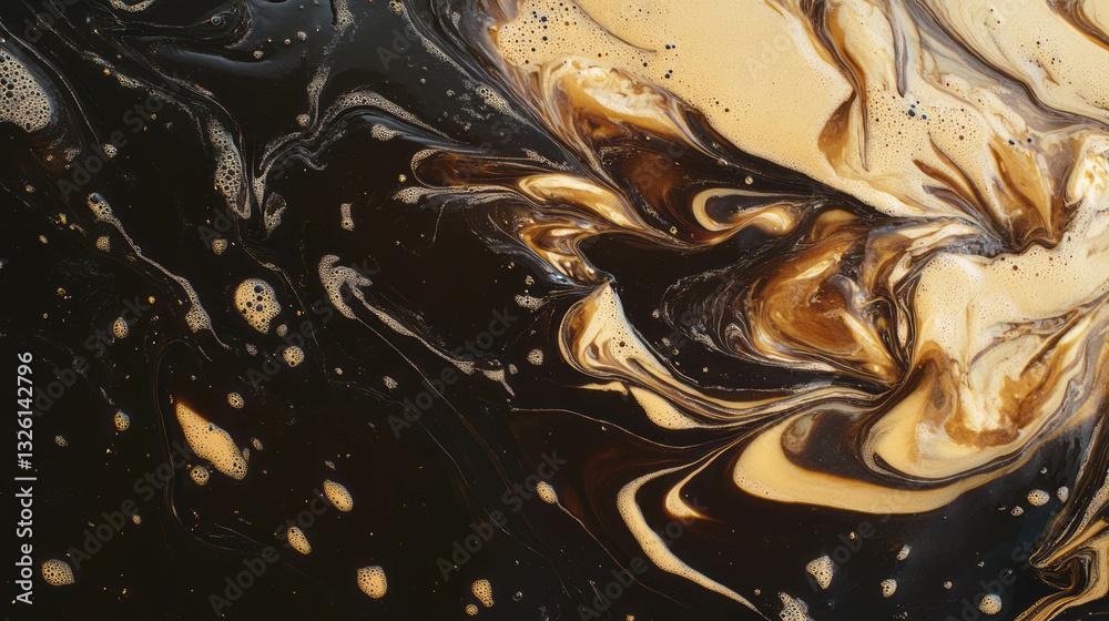 Poster close up abstraction of textured soy sauce and umami swirls for culinary art