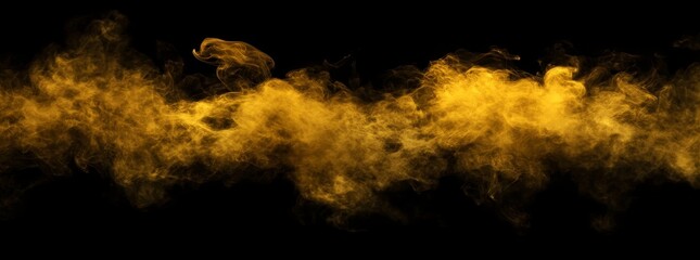 Golden smoke swirl, dark background, design element