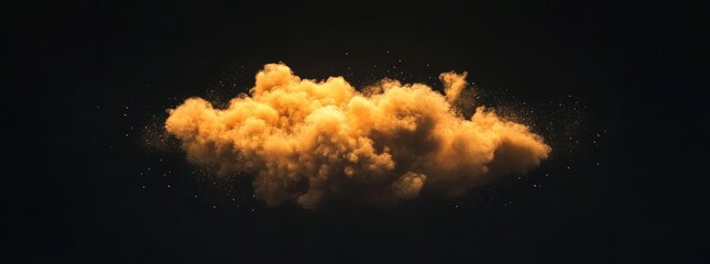 Golden dust cloud explosion, dark background, VFX