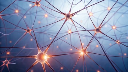 Mental health awareness supports depression management concept. Neural connections illuminated in a blue abstract background.