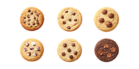 Obraz premium An overhead collection of six chocolate chip cookies displays baked snacks perfect for website or menu banners.