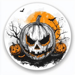 Creepy Halloween Pumpkin Round Stickers – Jack-o'-Lantern Horror Theme