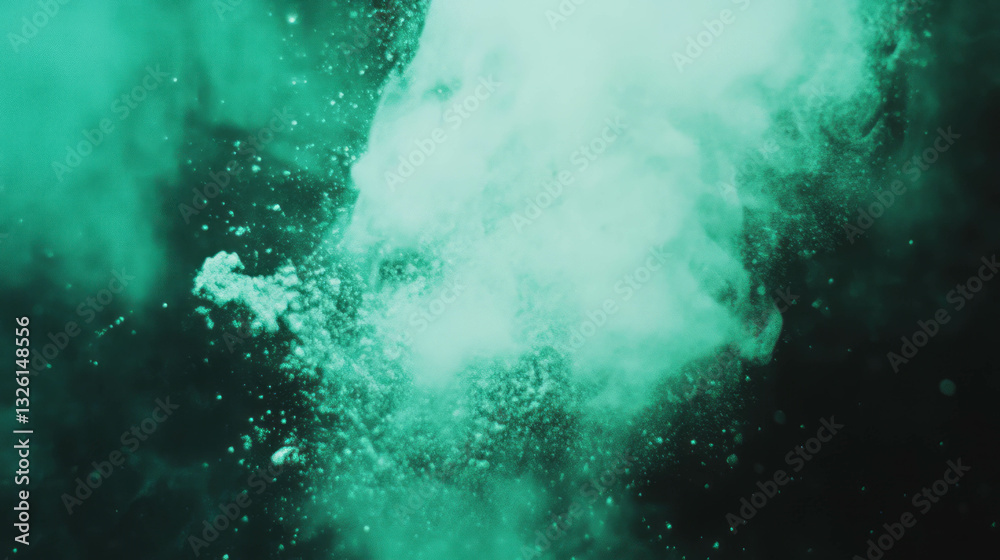 Poster ethereal grainy dust texture with grunge effect over green background for design projects