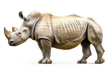 Obraz premium Rhino standing on white background with detailed texture