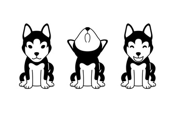 Set of vector black and white cartoon character siberian husky dog for design. © jaaakworks