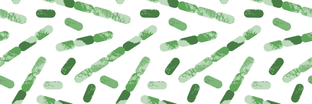 Lactobacillus, Acetobacterium. Probiotics. Lactic acid bacteria. Good bacteria and microorganisms for gut and intestinal flora health. Microbiome. Vector medical seamless pattern