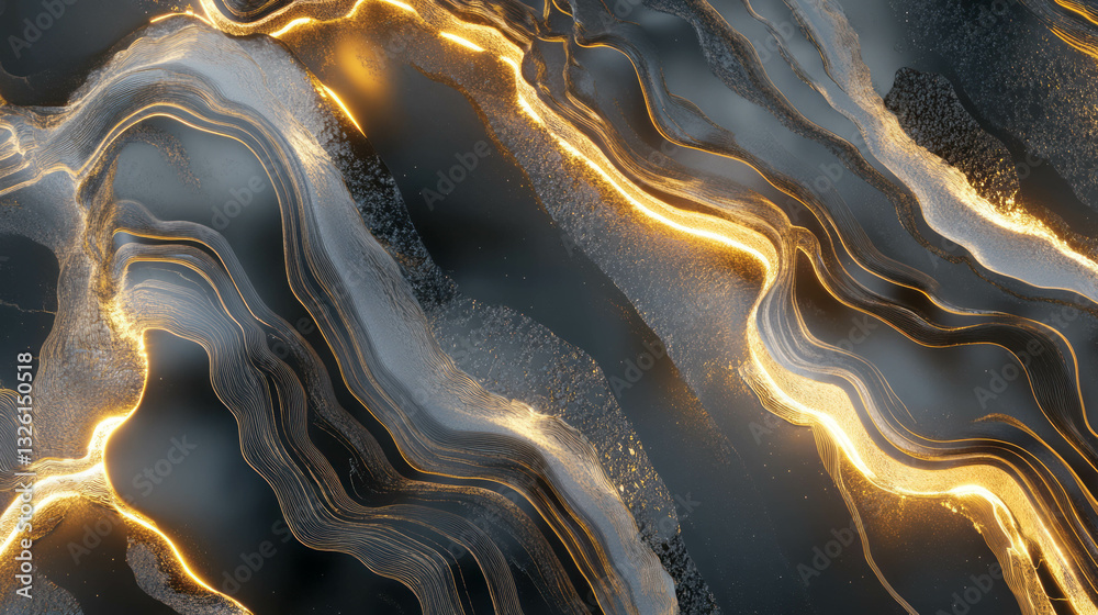 Poster elegant obsidian texture with radiant flow lines and chaotic luminescence