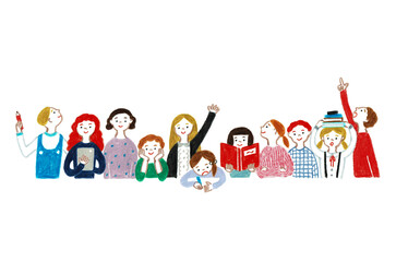手描きイラスト　集まる子供たち