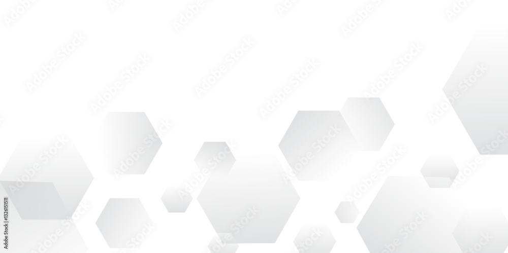 Poster white and grey technology hexagonal abstract background. Abstract gradient hexagon digital technology background. Vector abstract graphic design banner pattern presentation background web template.	