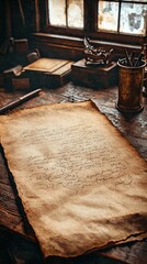 A simple piece of plain white paper on a smooth wooden table ready for creative ideas