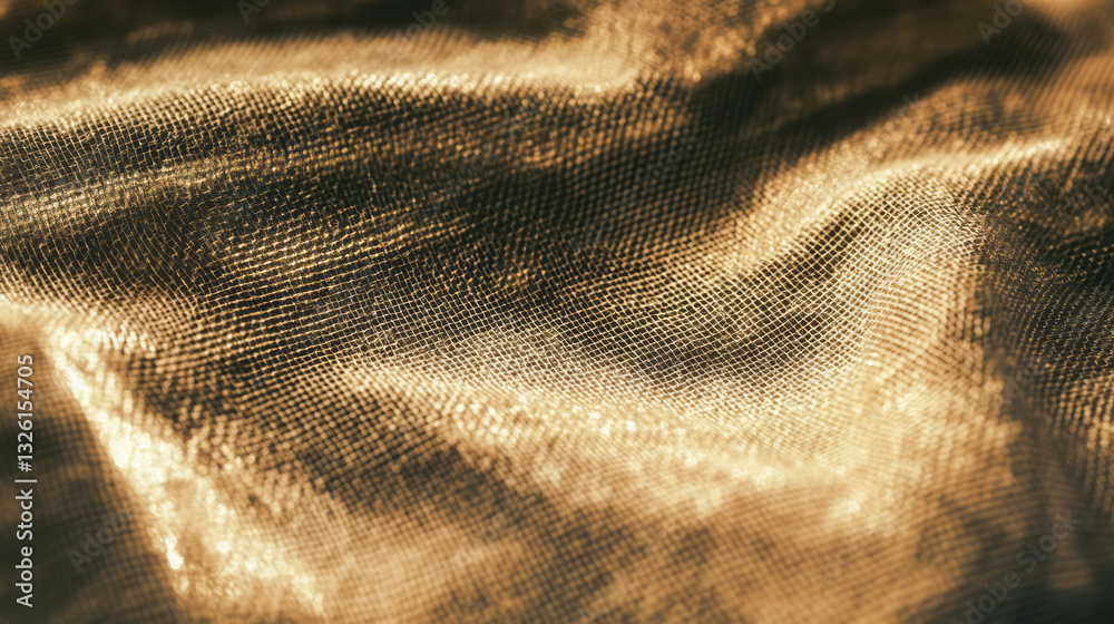 Poster Macro shot of golden fabric weave texture for textiles and design