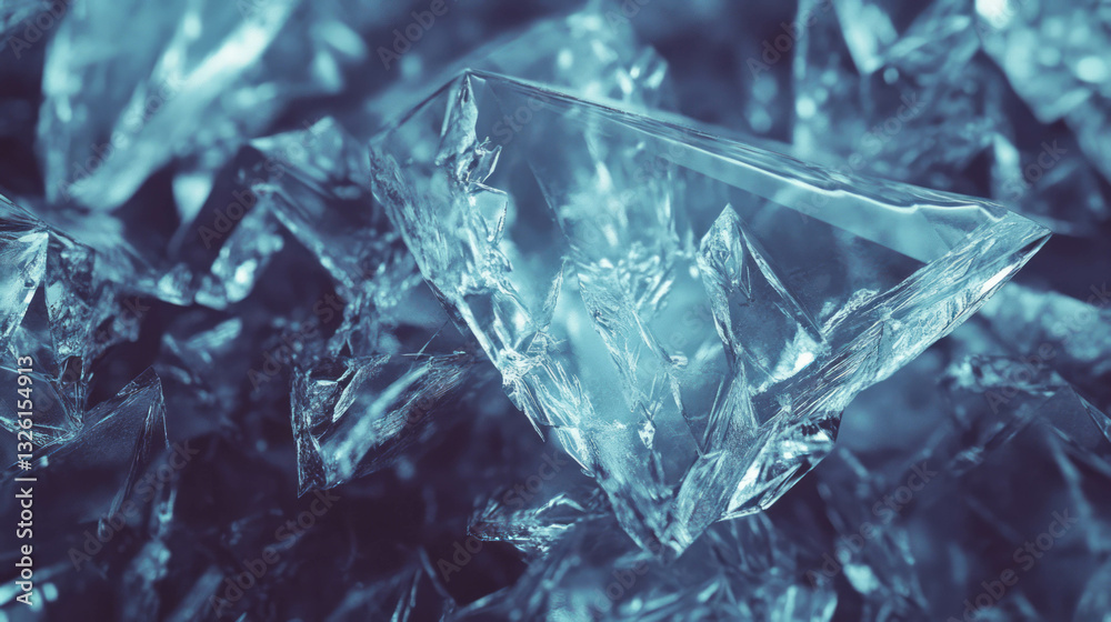 Poster macro view of intricate ice crystal textures featuring detailed patterns for winter designs