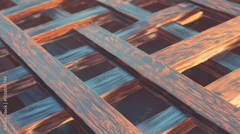 Poster Macro shot of intricate wood grain and texture patterns in crosshatch design