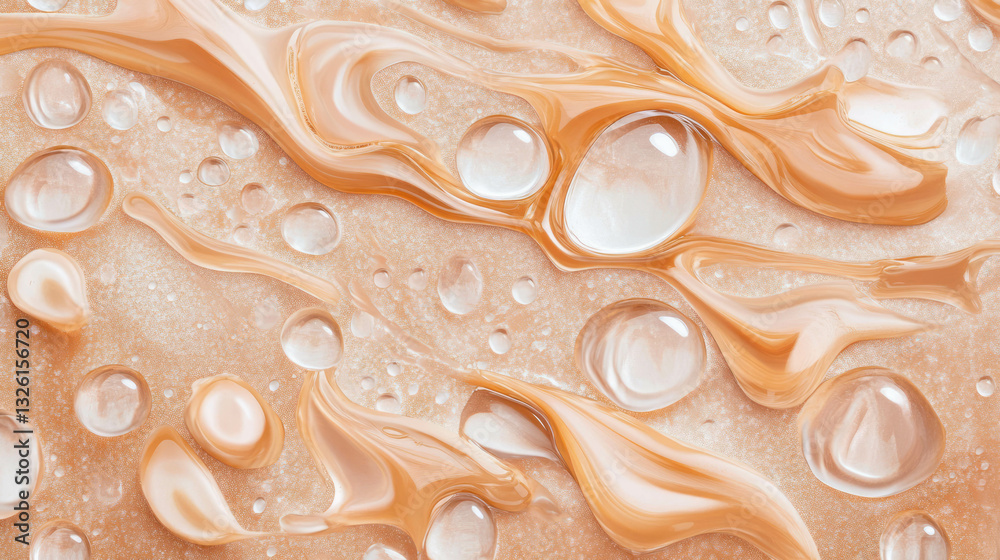 Poster realistic water drops on abstract brown surface for design and art projects