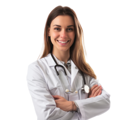 Happy female doctor with stethoscope on transparent background