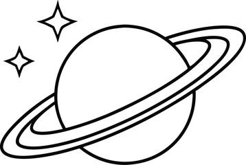 Saturn with sparkle line art, cosmos and planet, Saturn outline vector 