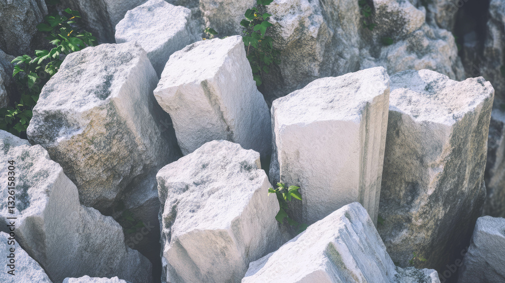 Poster ancient ruins stone texture with vegetation for design and background concepts