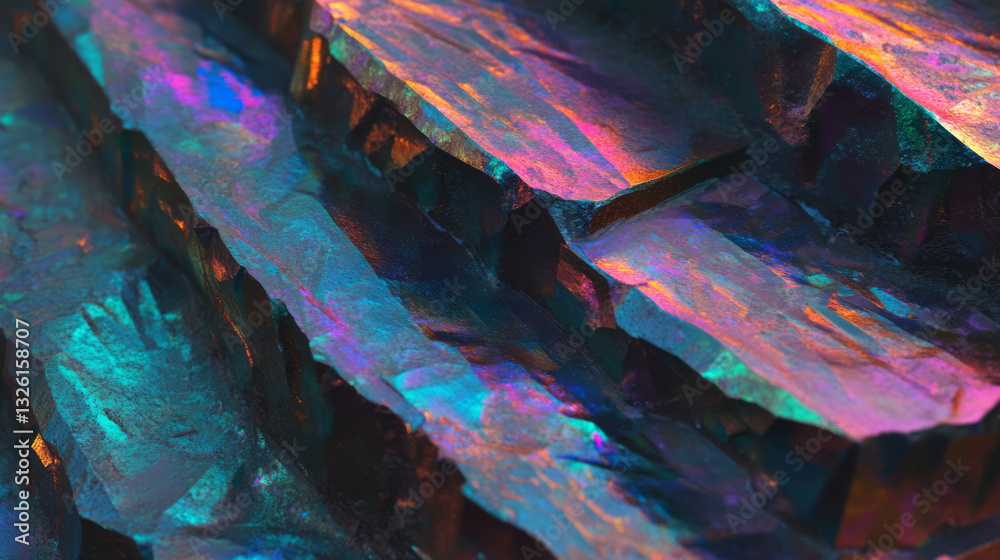 Poster vibrant bismuth crystal texture and abstract chaotic steps design