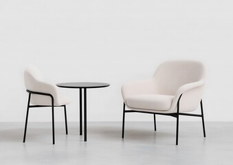 Minimalist Modern Setting Featuring Armchairs and Round Table Casting Subtle Shadows on Neutral Tone Floor