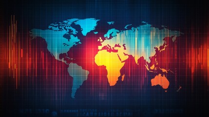 Obraz premium Global Financial Network, World Map with Data Visualisation, Trading and Global Business Concept,