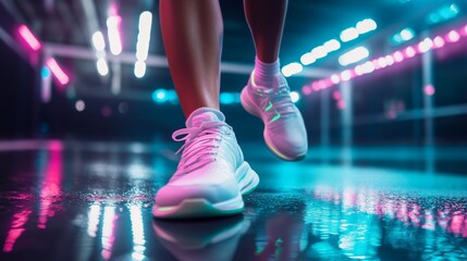 Fototapeta premium Dynamic tennis player with focus and determination on indoor court