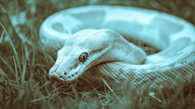 Albino Burmese Python Slithering: Closeup of a Dangerous Constrictor Snake in Wildlife