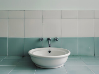 Fototapeta premium A washbasin with a fresh two-color tile background
