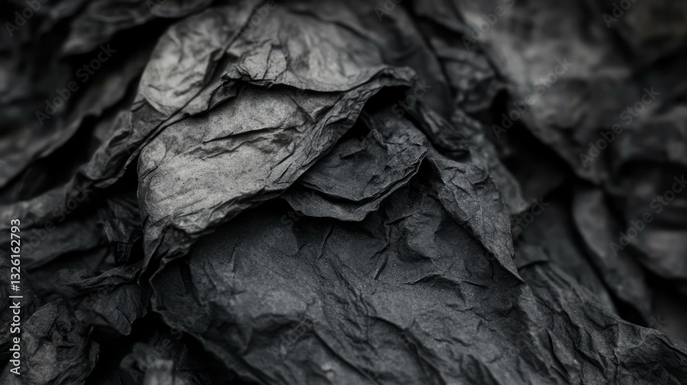 Poster textured chaos: crumpled burnt paper and ash surface for design projects