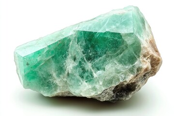 Fototapeta premium Amazonite Green Gemstone. Polished Natural Rock Mineral on White Background