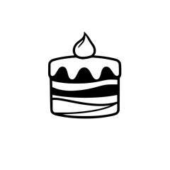 Minimalist Black and White Cake Illustration with Layered Design, Topped with a Cream Swirl, Set Against a White Background.