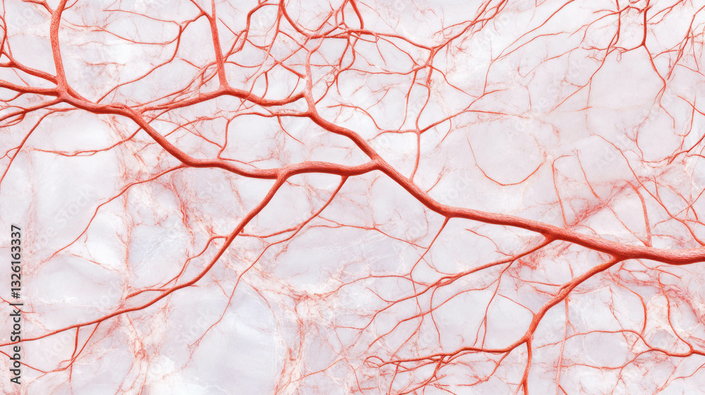 Poster intricate network of red veins on dry leaf texture for abstract design