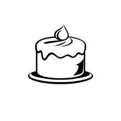 Minimalist Black and White Cake with Icing and Topping on a Plate, Clean Lines and Simple Design, Food Illustration.