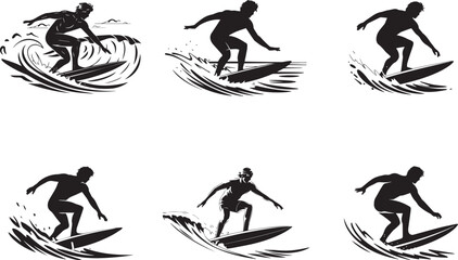 Surfer Vector Icon Set for Sports and Adventure Designs